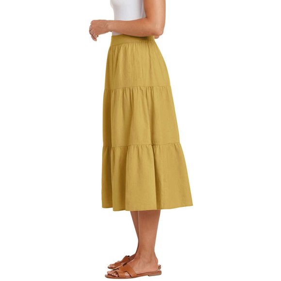NWT Matty M Women's 3 Tiered Pull On Midi Skirt Mustard Size XS $60 AA163 - Picture 3 of 3